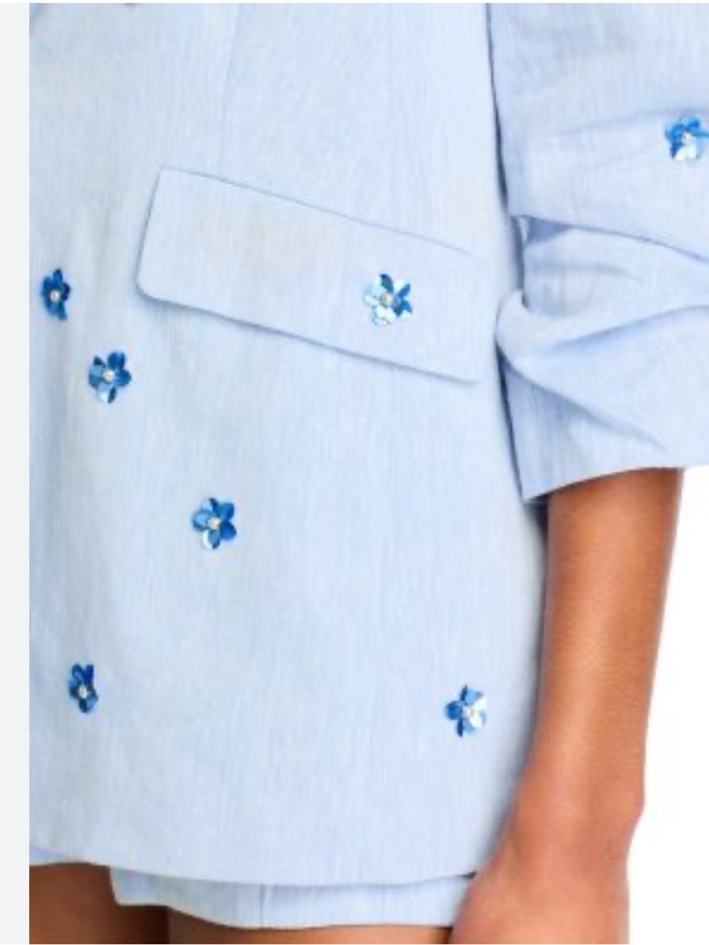 cinq a sept Light Blue Linen-Blend Blazer with flower embellishments - Picture 11 of 16